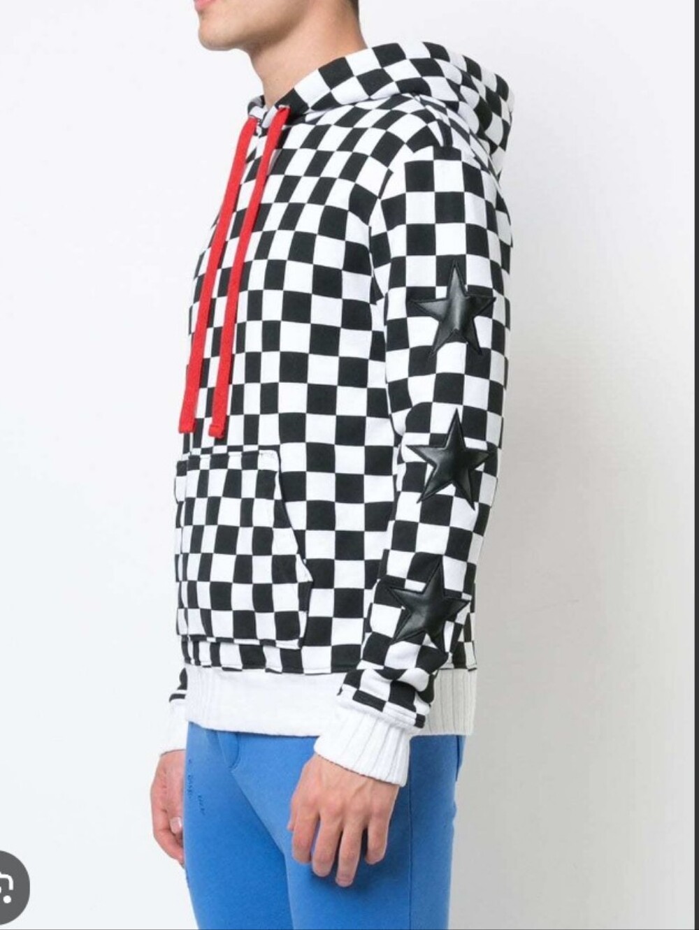 AMIRI Star Patch Sleeve Checkered Black and White Hoodie Pullover sz XL